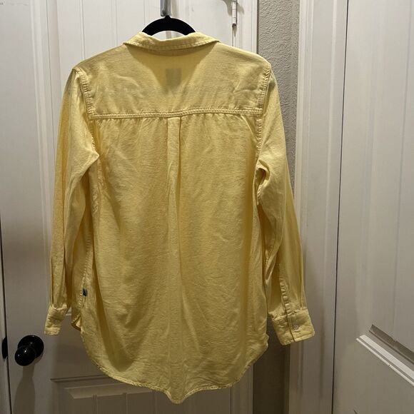 Vintage Gap Shirt Womens Size M Yellow Linen Blend Button Up Beach Coastal Y2K - Picture 7 of 10
